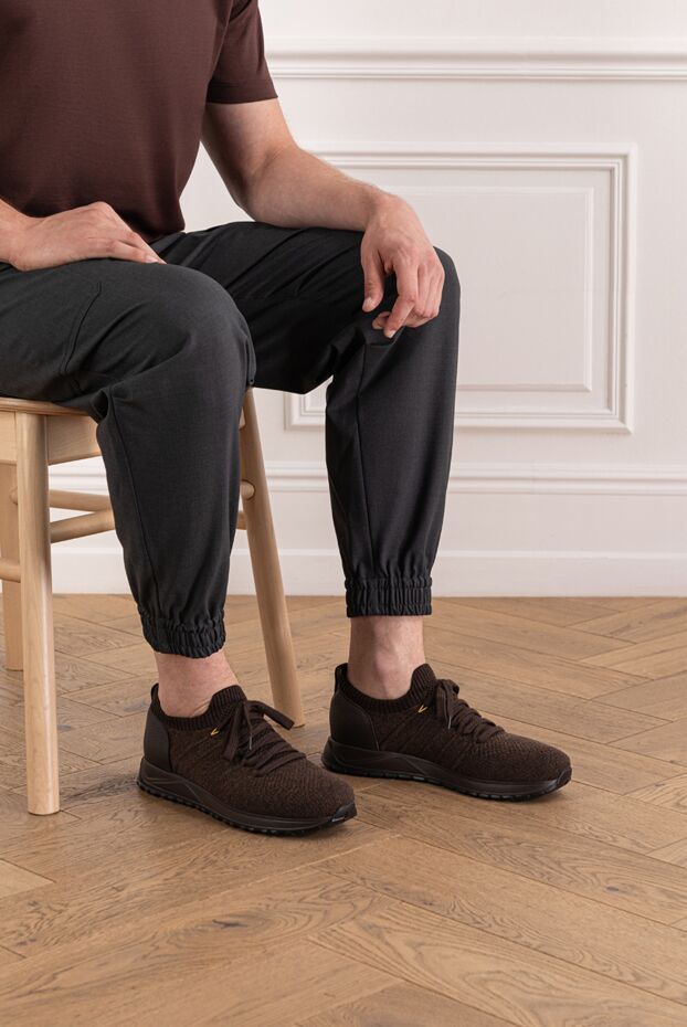 Doucal`s knitted brown sneakers with leather on the heel and a textured sole 190533 - photo 2