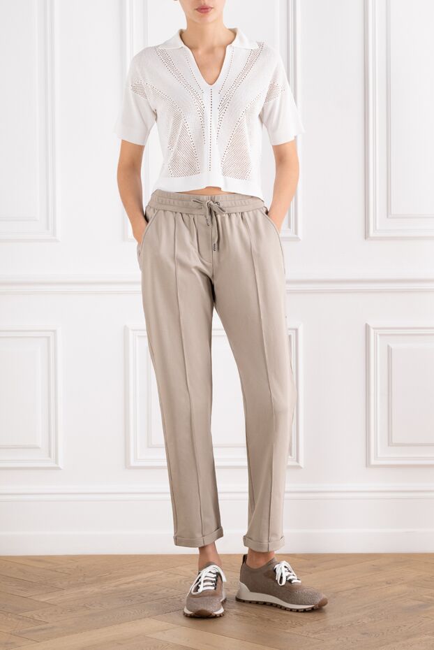 Brunello Cucinelli серпімді белбеуі бар бежевый түсті жұмсақ мақтадан жасалған джерси шалбар 190606 - фото 2