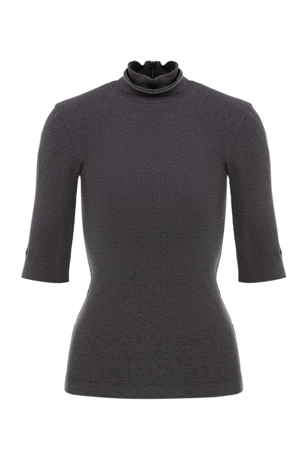 Brunello Cucinelli тік жағасы бар, қырлы қара-сұр тоқылған топ 190622 - фото 1