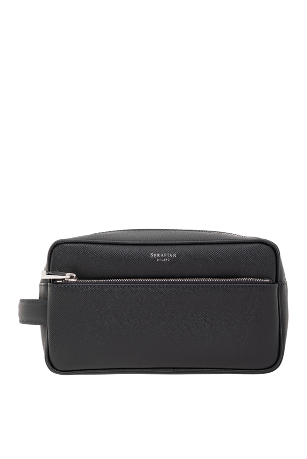 Serapian toiletry bag made of canvas with black stepan coating and eclipse black gange leather in grey 190656 - photo 1