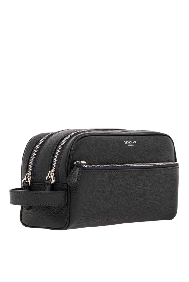 Serapian double zip toiletry bag in dark blue cachemire leather 190659 - photo 3