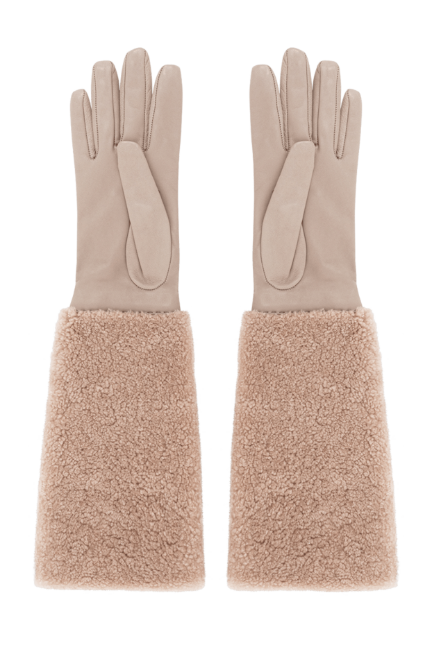 Brunello Cucinelli әйелдердің ұзын былғары қолғаптары түкті манжеттер, бежевый
 190820 - фото 3