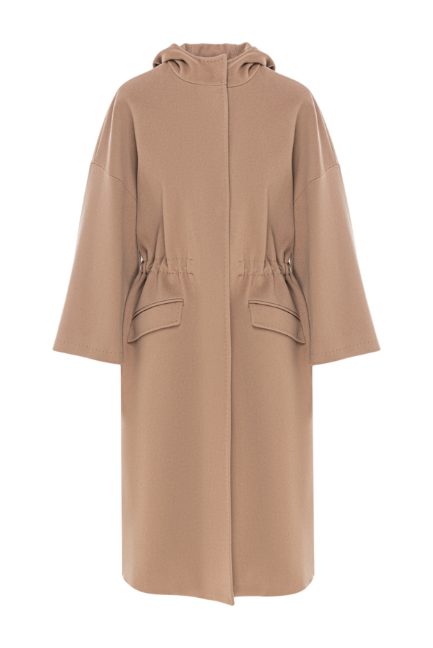 Heresis beige loose-fitting wool coat with a hood and belt 190835 - photo 1