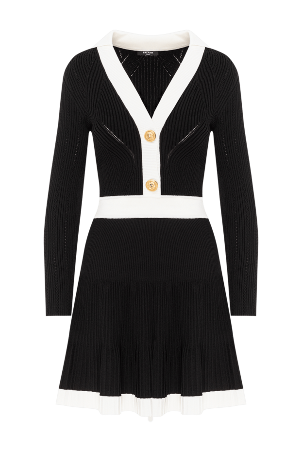 Balmain ақ түсті контрастты кірістіру және алтын түймелері бар джерси көйлек 190836 - фото 1