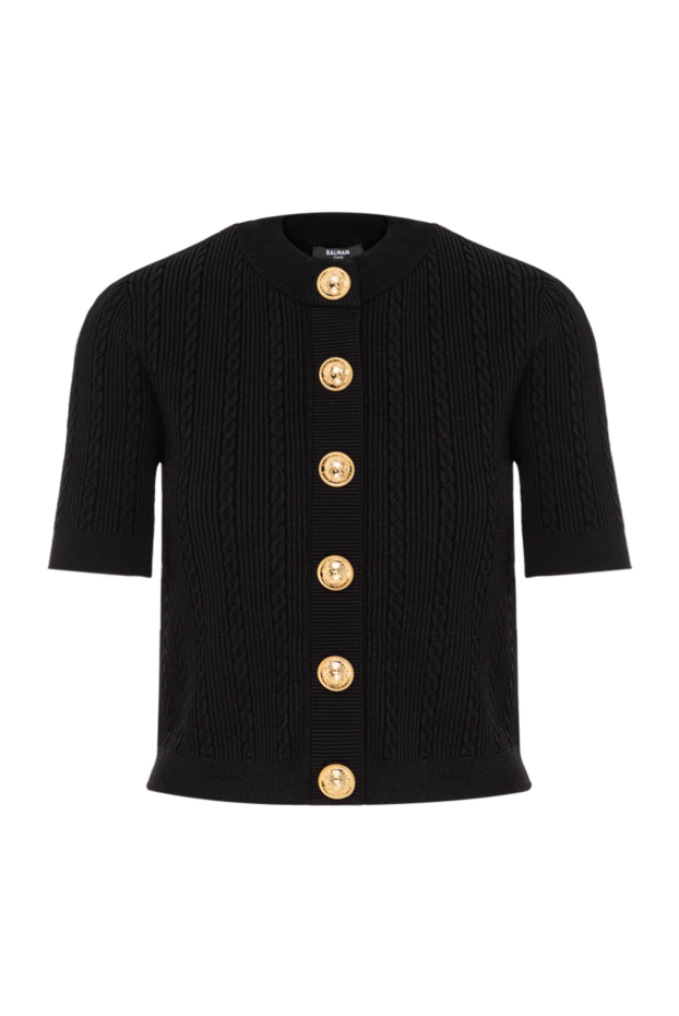 Balmain черный вязаный кардиган с коротким рукавом и золотыми пуговицами 190842 - фото 1