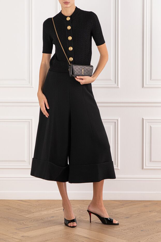 Balmain черный вязаный кардиган с коротким рукавом и золотыми пуговицами 190842 - фото 2