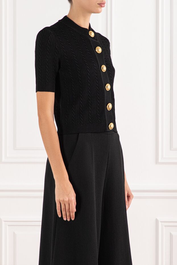 Balmain черный вязаный кардиган с коротким рукавом и золотыми пуговицами 190842 - фото 3