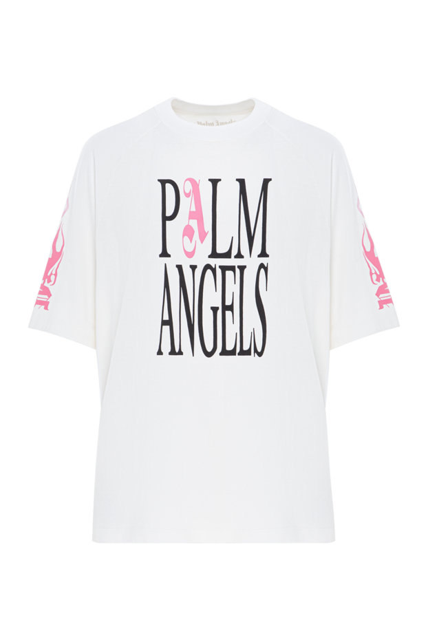Palm Angels белая футболка из мягкого хлопка с брендовым акцентом и графикой на рукаве 190848 - фото 1