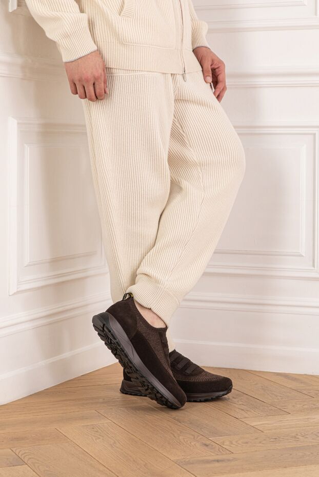 Doucal`s brown knit and suede sneakers with elastic bands 190897 - photo 2