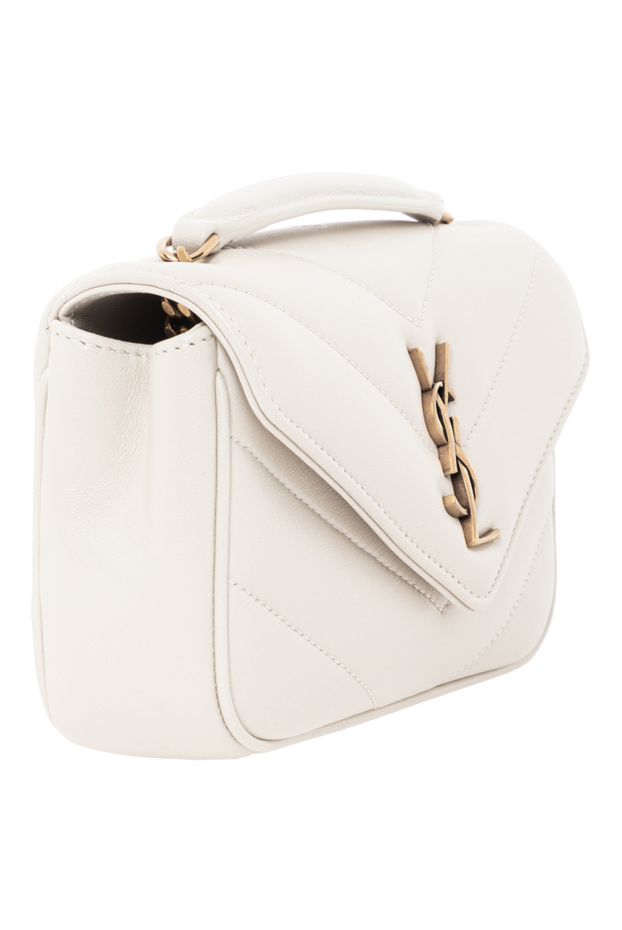 Saint Laurent мини сумка на цепочке loulou из кожи ягнёнка белая 190908 - фото 3
