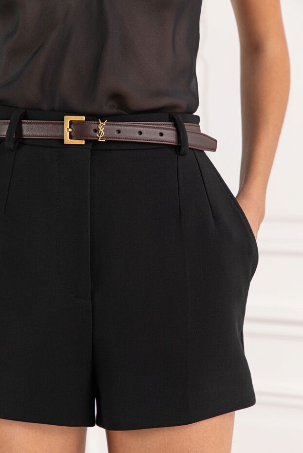 Saint Laurent бургундия былғарыдан жасалған төртбұрышты ілгегі бар жұқа кассандра белбеуі 190924 - фото 2