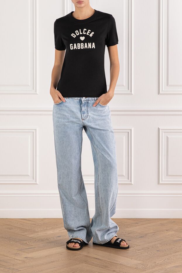 Dolce & Gabbana әріппен және жүрек белгісімен әйелдерге арналған қара футболка 190978 - фото 2