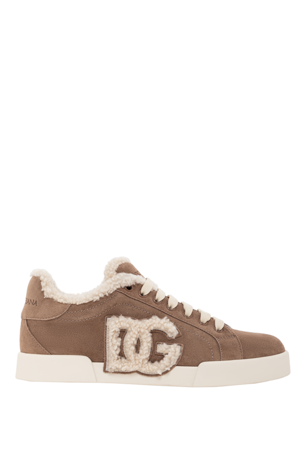 Dolce & Gabbana portofino light calfskin and sheepskin sneakers in brown 190980 - photo 1