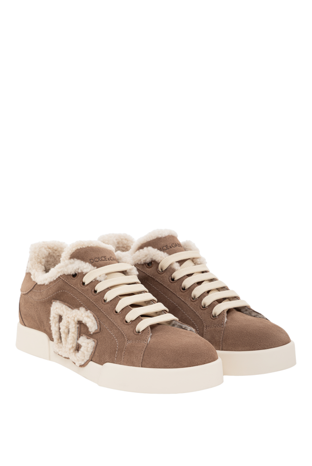 Dolce & Gabbana portofino light calfskin and sheepskin sneakers in brown 190980 - photo 3