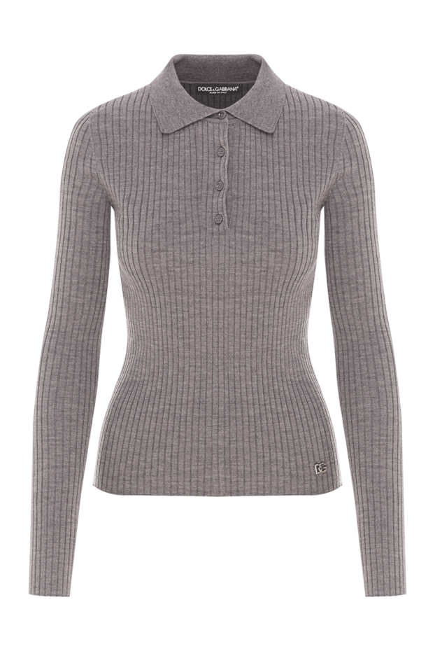 Dolce & Gabbana gray long sleeve polo shirt made of natural ribbed wool 190983 - photo 1