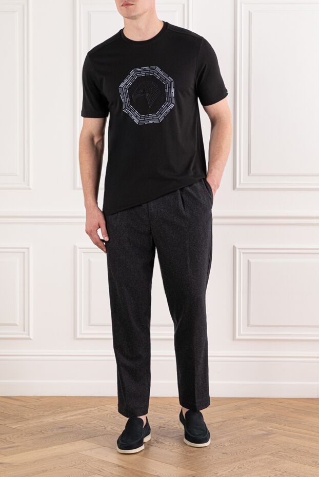 Stefano Ricci black cotton t-shirt with raised eagle embroidery 191065 - photo 2