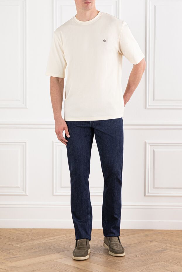 Stefano Ricci milk-colored cotton t-shirt with embroidered logo
 191075 - photo 2