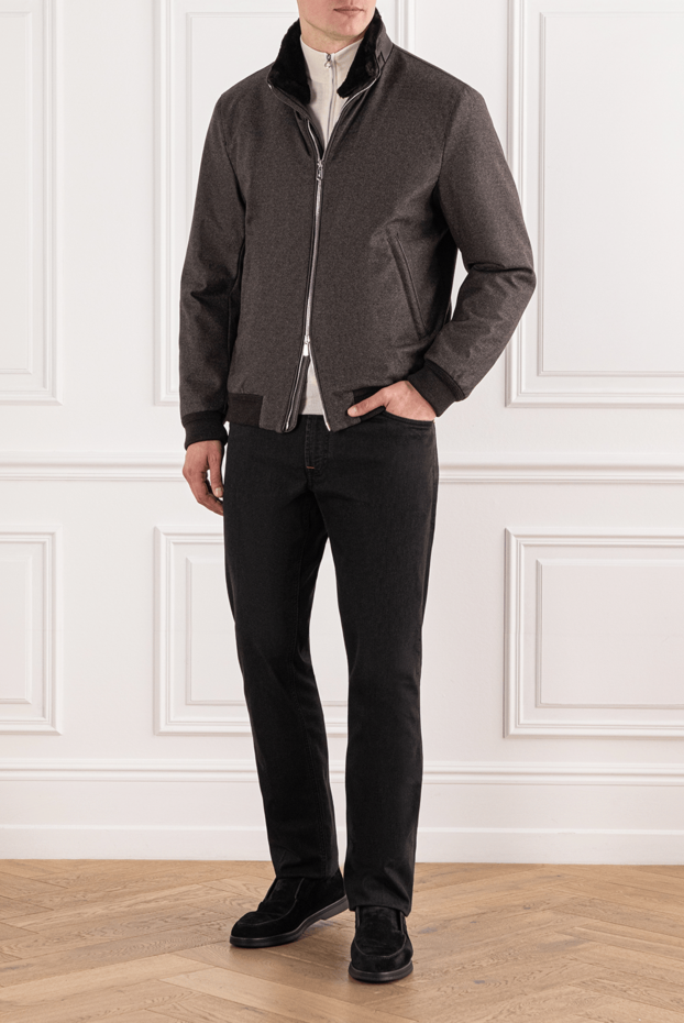 Lenoci men's brown jacket with fur collar trim 191143 - photo 2