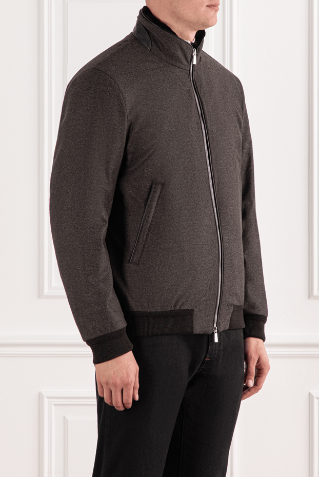 Lenoci men's brown jacket with fur collar trim 191143 - photo 3