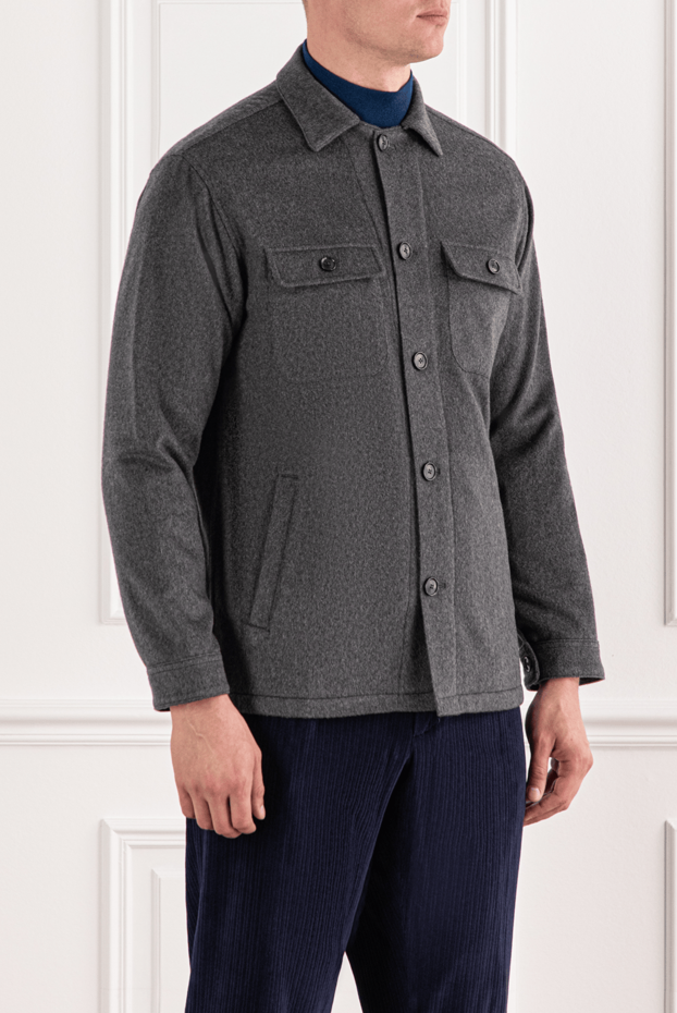 Lenoci gray cashmere shirt jacket with patch pockets 191149 - photo 3