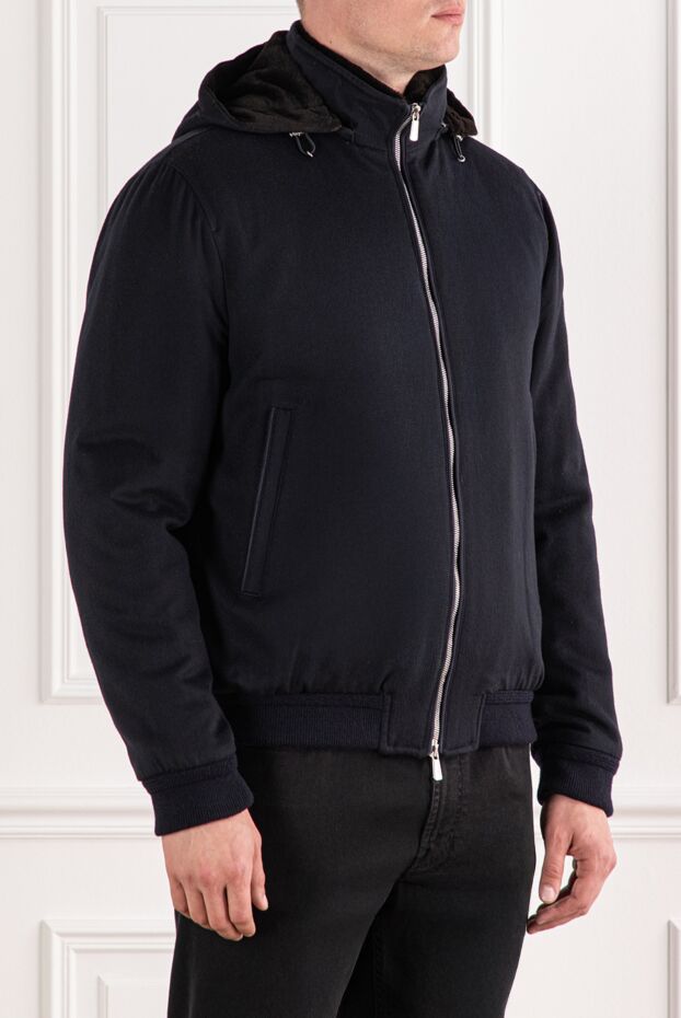 Lenoci navy blue wool and cashmere bomber jacket with fur lining
 191150 - photo 3