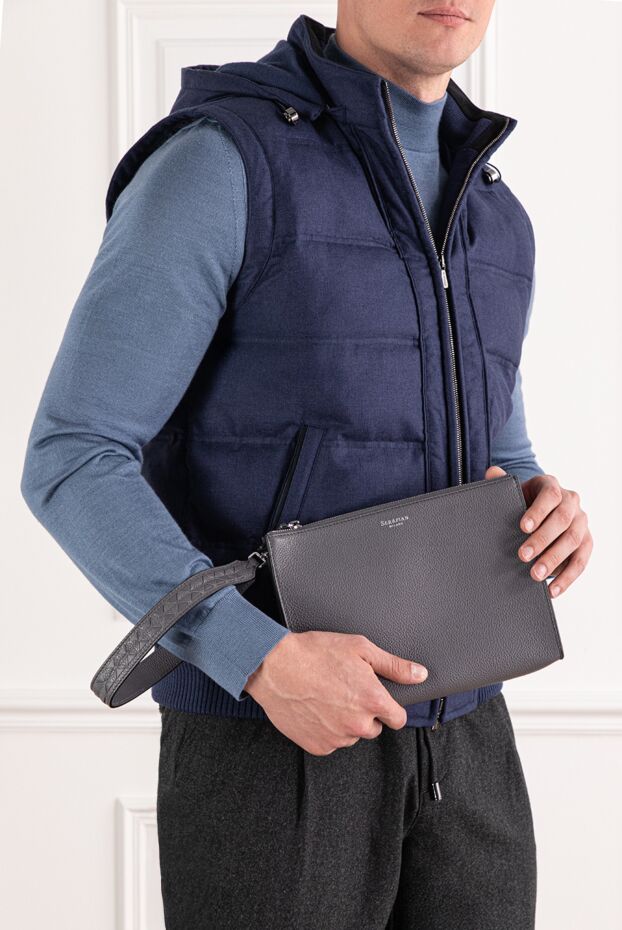 Serapian gray cashmere leather wristlet clutch 191233 - photo 2
