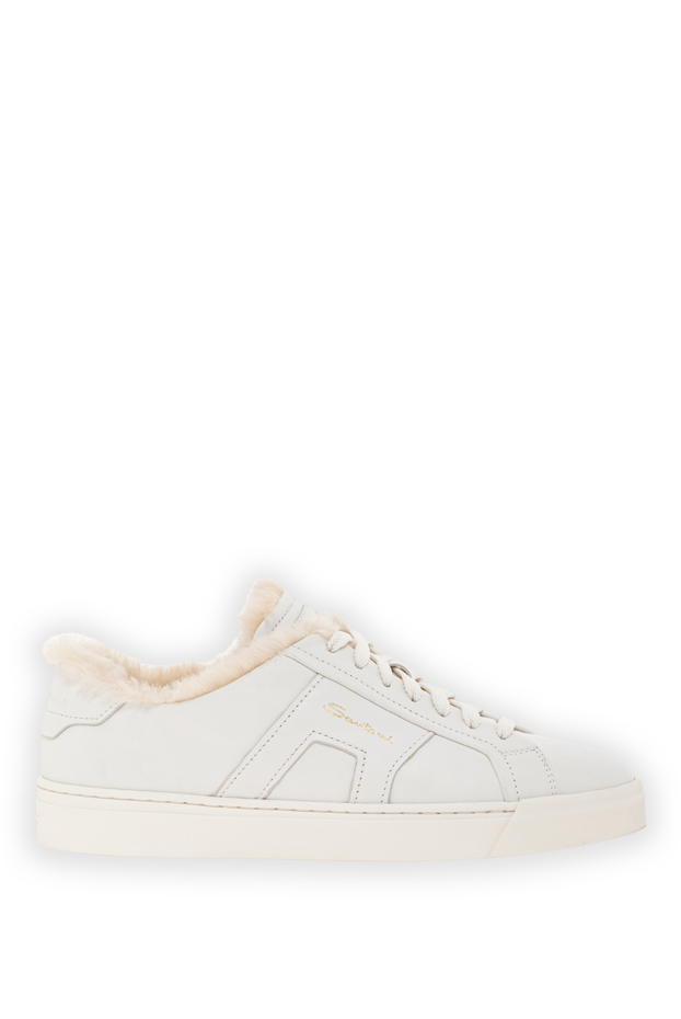 Santoni women's white double buckle sneakers in tumbled leather with fur 191262 - photo 1