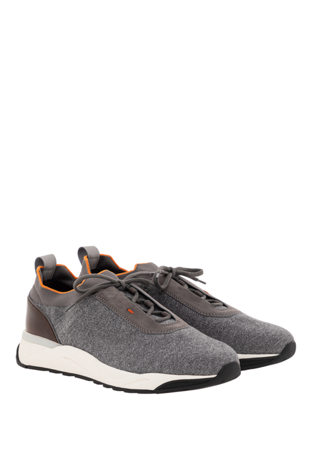 Santoni men's gray sneakers made of stretch wool knit and leather
 191277 - photo 3