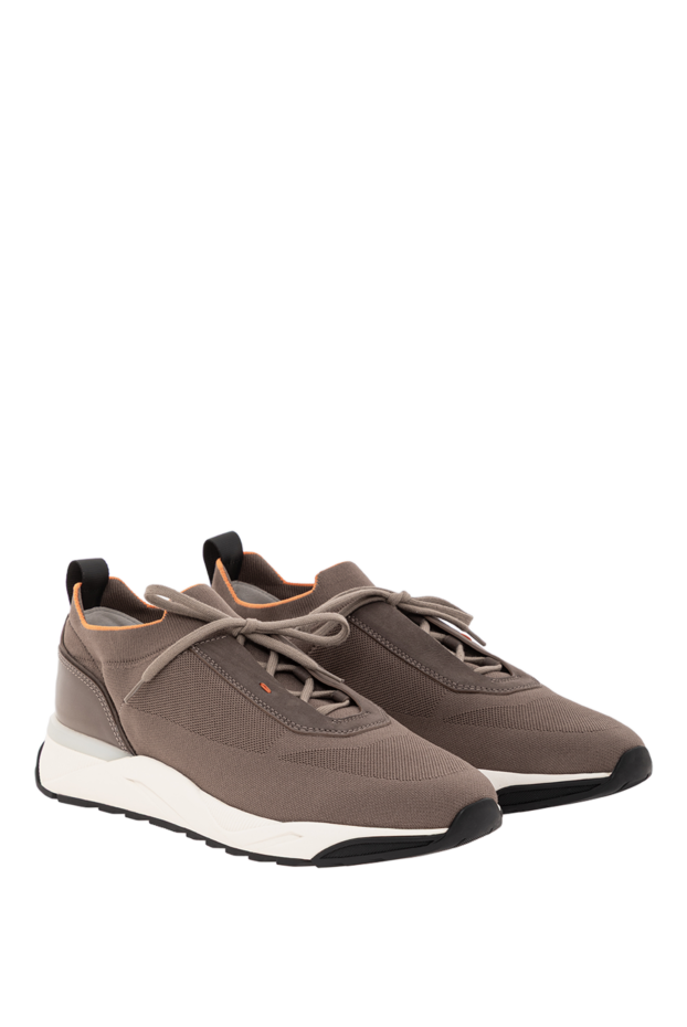 Santoni мужские бежевые кроссовки из эластичного трикотажа и кожи
 191285 - фото 3