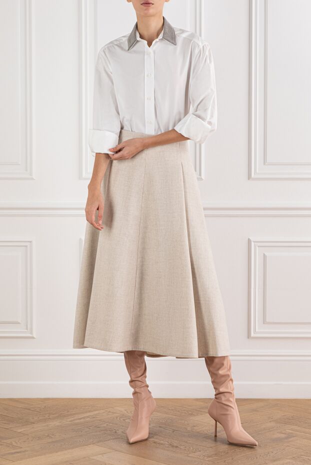 Brunello Cucinelli жағасында сәндік акценті бар ақ классикалық көйлек 191299 - фото 2