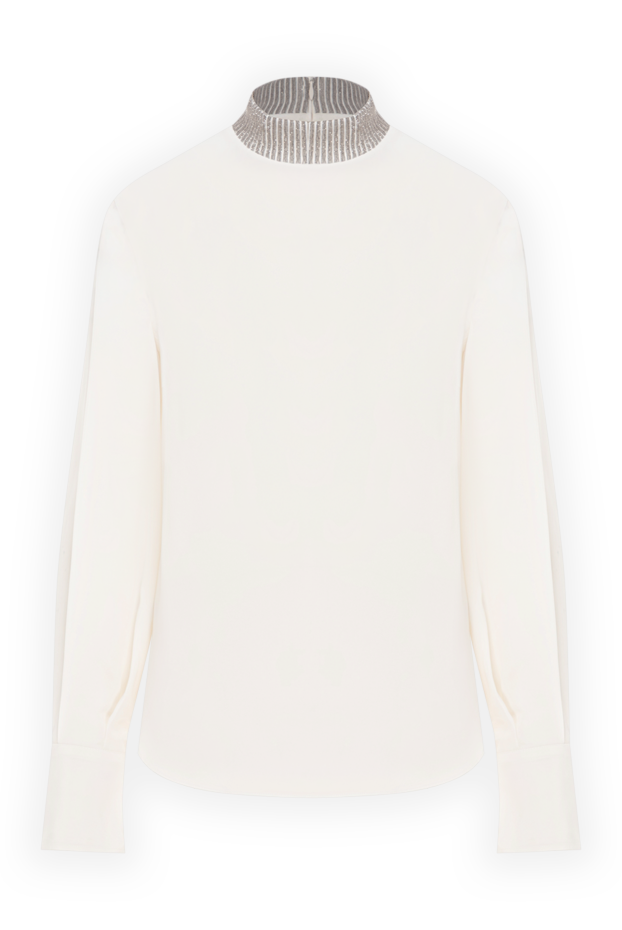 Brunello Cucinelli white silk blouse with a stand-up collar decorated with sequins 191301 - photo 1