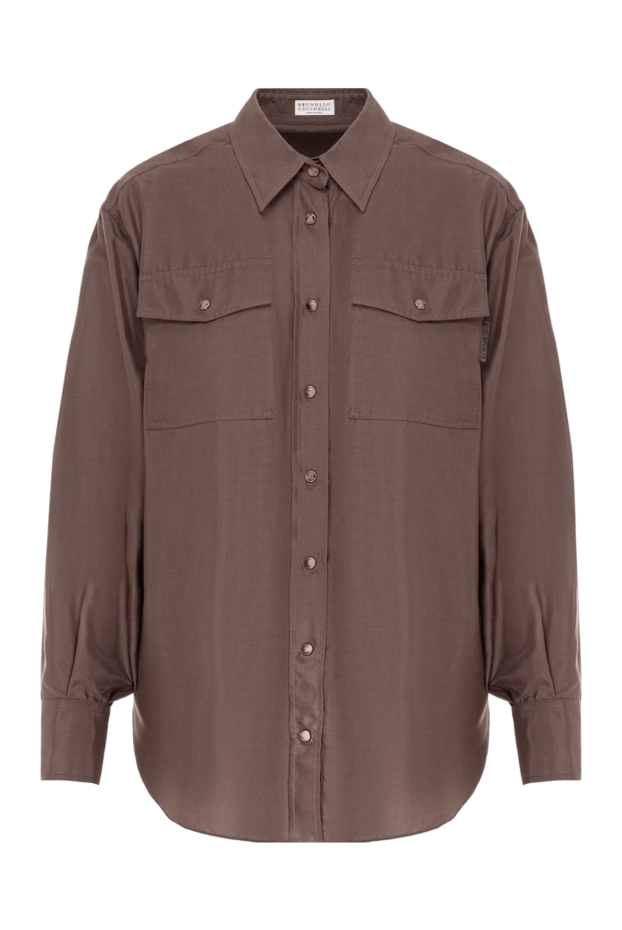 Brunello Cucinelli mocha silk shirt with patch pockets 191306 - photo 1