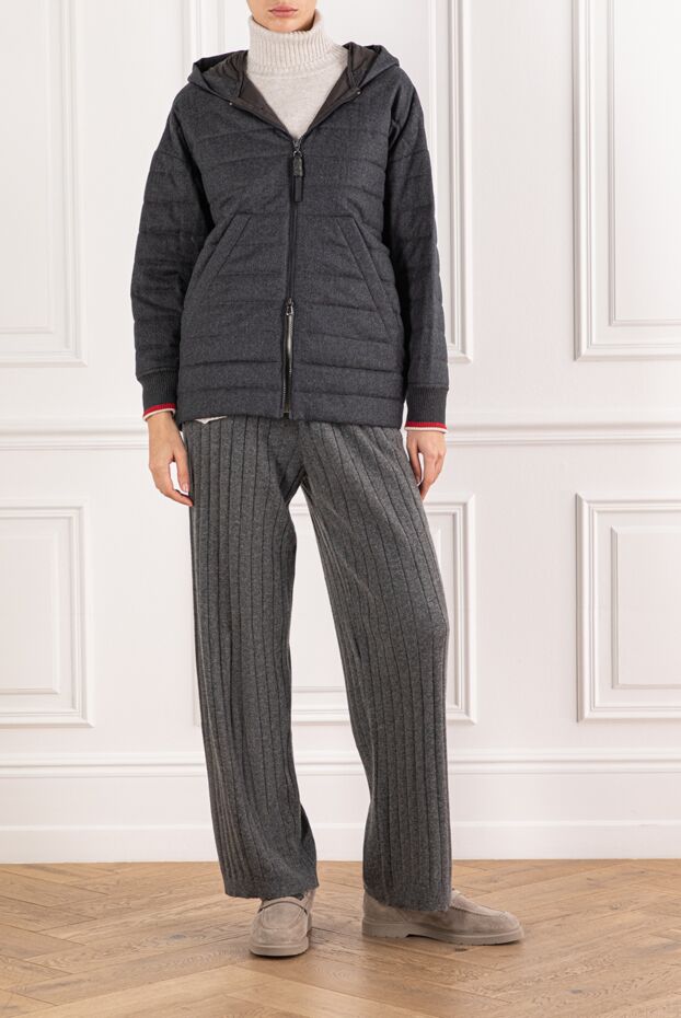 Brunello Cucinelli women's wool down jacket with contrast cuffs 191316 - photo 2