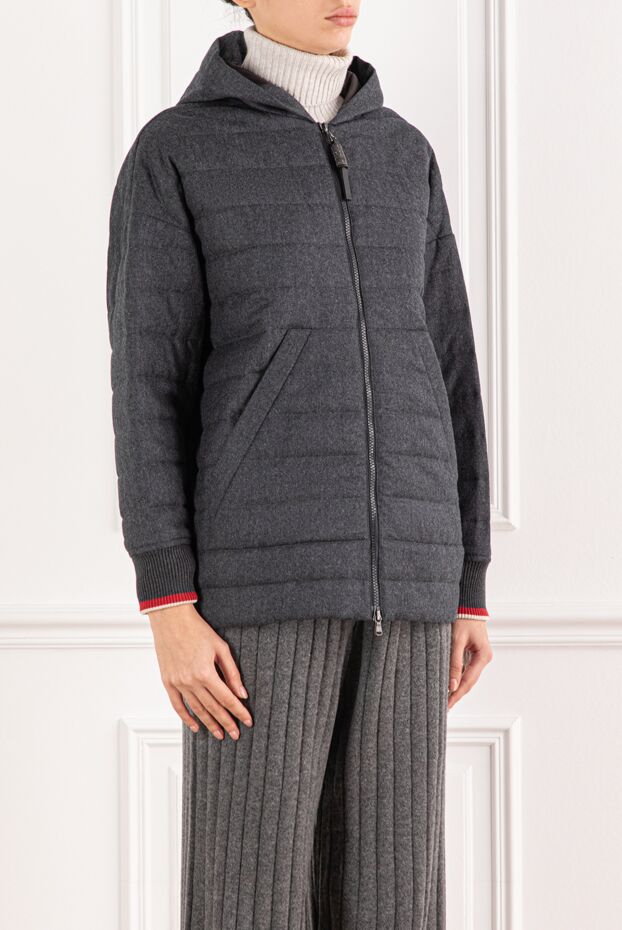 Brunello Cucinelli women's wool down jacket with contrast cuffs 191316 - photo 3
