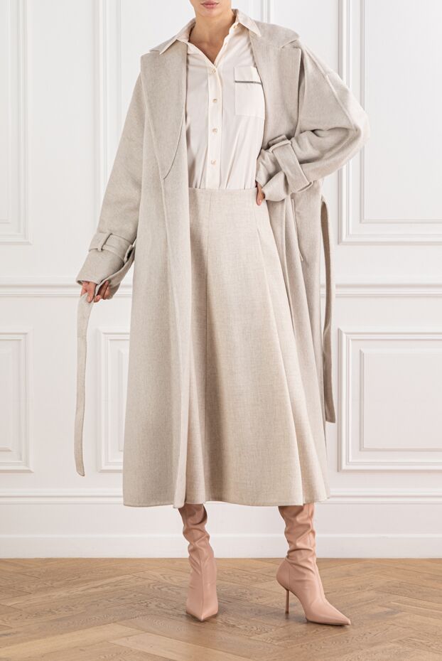 Brunello Cucinelli beige cashmere coat with wide lapels and a belt
 191319 - photo 2