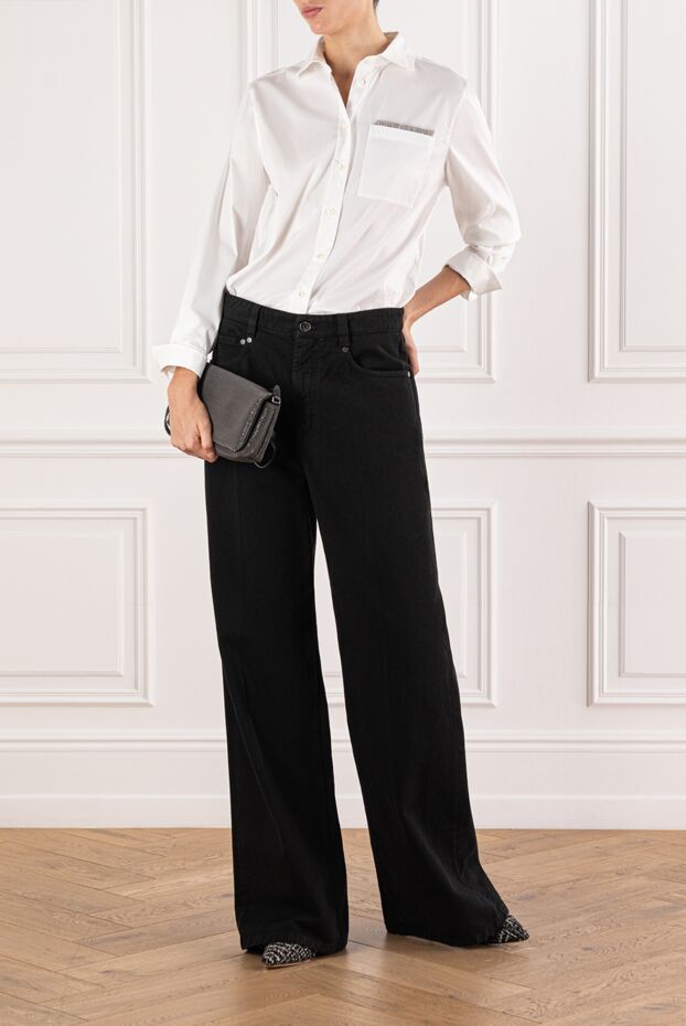 Brunello Cucinelli black jeans with elastic waistband and wide legs 191326 - photo 2