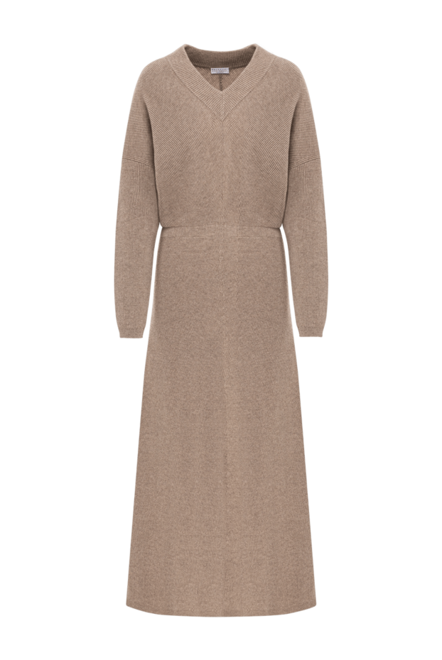Brunello Cucinelli fashionable beige cashmere dress with long sleeves and a belt 191338 - photo 1