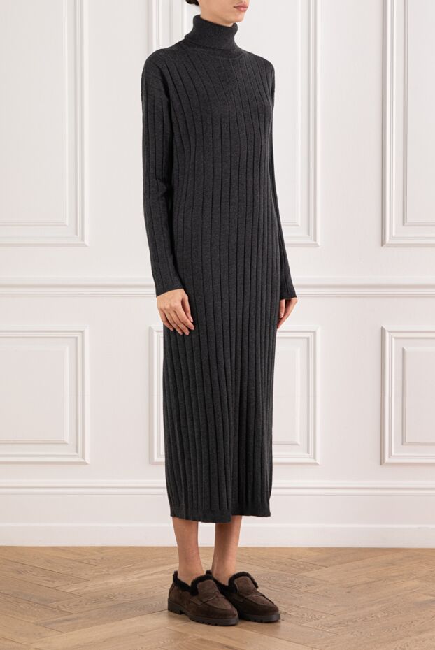 Brunello Cucinelli knitted grey cashmere dress with a textured knit effect 191340 - photo 3