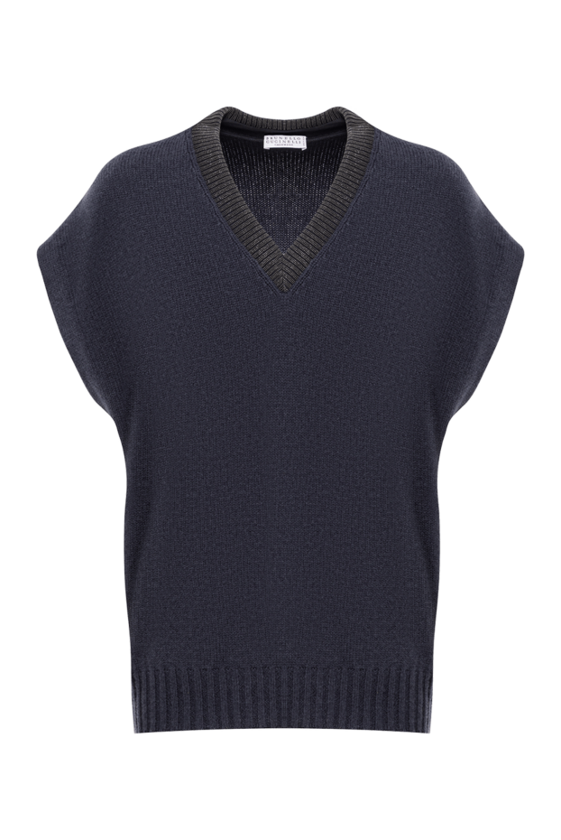 Brunello Cucinelli dark blue cashmere vest with a contrasting neckline 191344 - photo 1