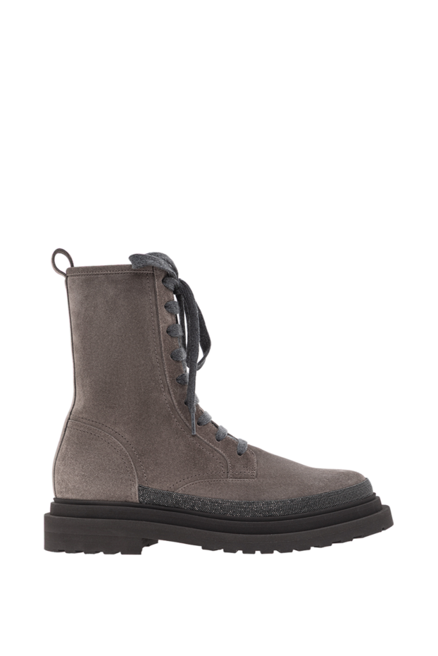 Brunello Cucinelli ыңғайлы бүйірінен сыдырмасы бар қоңыр күдеріден жасалған биік етік 191357 - фото 1