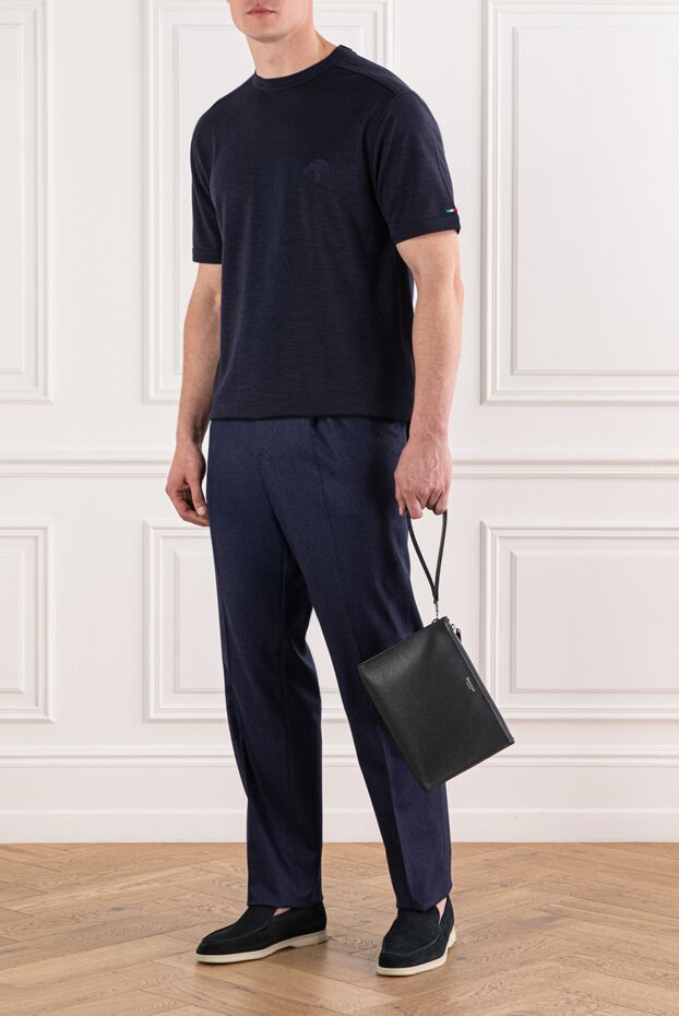 Brunello Cucinelli classic men's blue wool trousers with pleats
 191411 - photo 2
