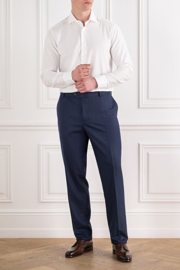 Brunello Cucinelli classic navy blue wool trousers with creases 191412 - photo 2