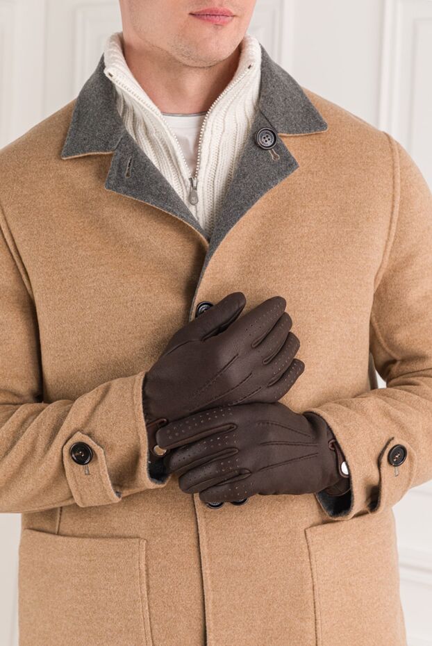 Brunello Cucinelli brown suede gloves with fur 191417 - photo 2