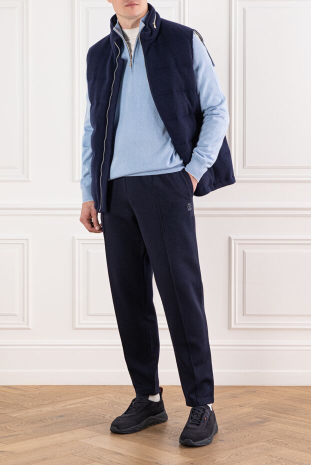Brunello Cucinelli men's blue cashmere zip-up sweater
 191423 - photo 2