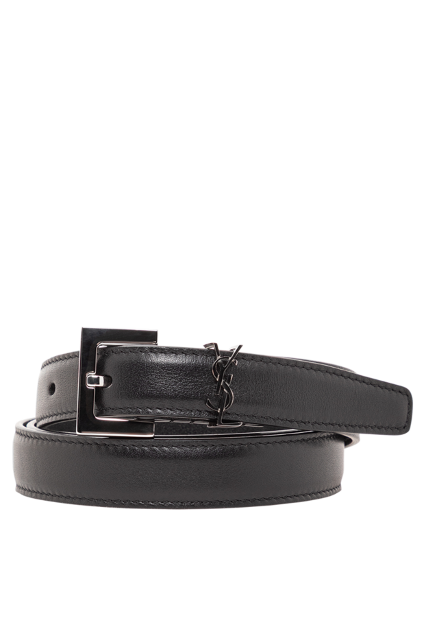 Saint Laurent графикалық ілгегі бар тегіс қара былғары белдік 191457 - фото 1