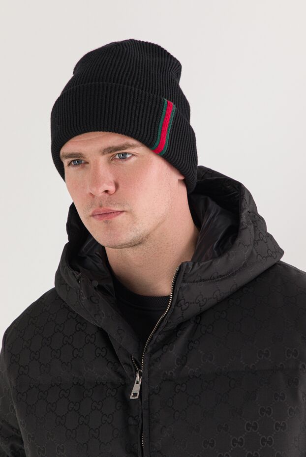 Gucci black wool beanie hat with green and red trim 191585 - photo 2