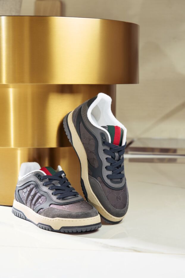 Gucci re-web men's nylon sneakers with suede trim, gray
 191586 - photo 2
