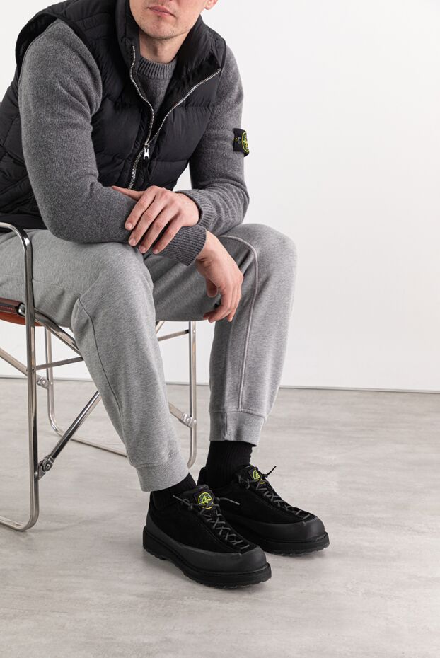 Stone Island lace-up sneakers with a rubber welt and lugged sole, black
 191611 - photo 2
