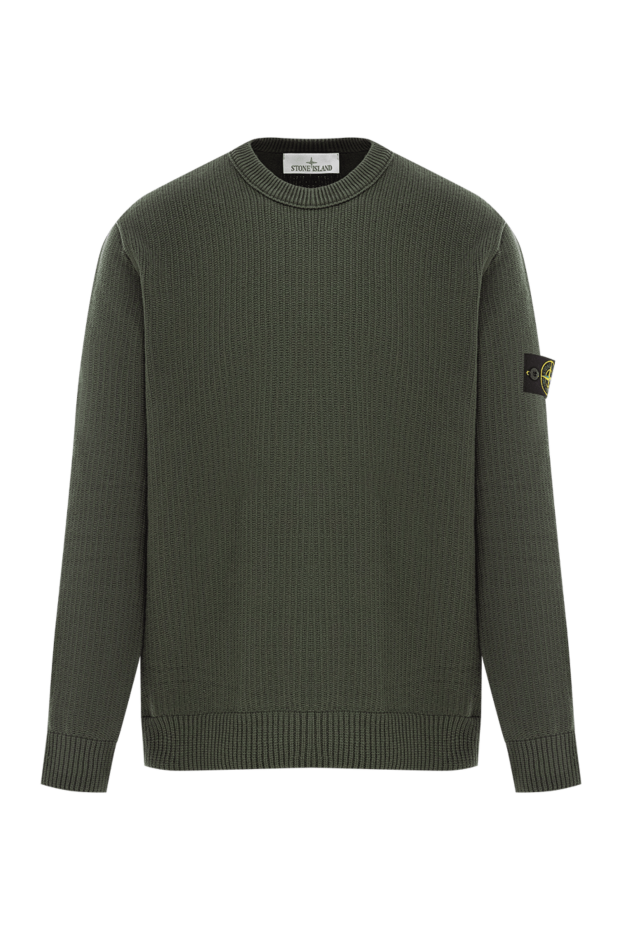 Stone Island вязаный джемпер с воротником-стойкой из хлопковой шенилловой пряжи зеленый 191617 - фото 1