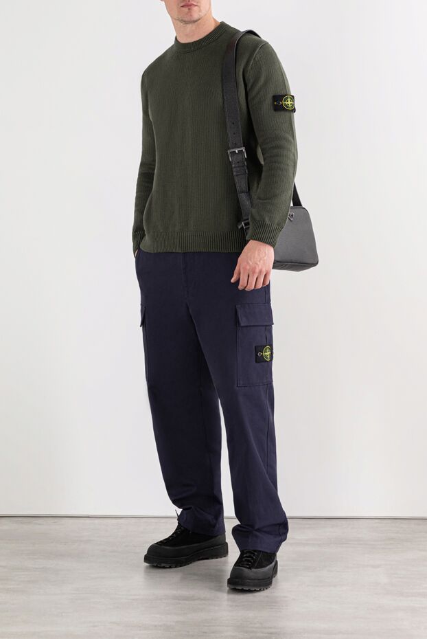 Stone Island вязаный джемпер с воротником-стойкой из хлопковой шенилловой пряжи зеленый 191617 - фото 2
